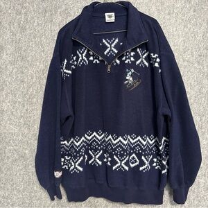 Disney Mickey Mouse pullover Navy 1/4 Zip-Up Sweater Ski Lodge Mickeys